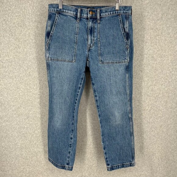 J Crew Womens Mid Rise Straight Leg Utility Crop Jean Size 27 VTG Denim Wash EUC - Picture 1 of 12